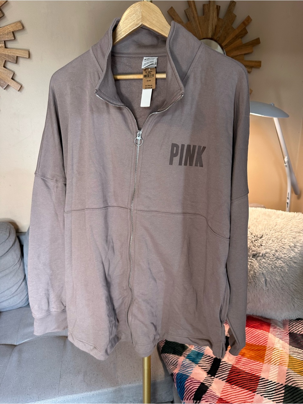 PINK Victoria's Secret Brown Zip-Up Sweatshirt Jacket Mock Neck